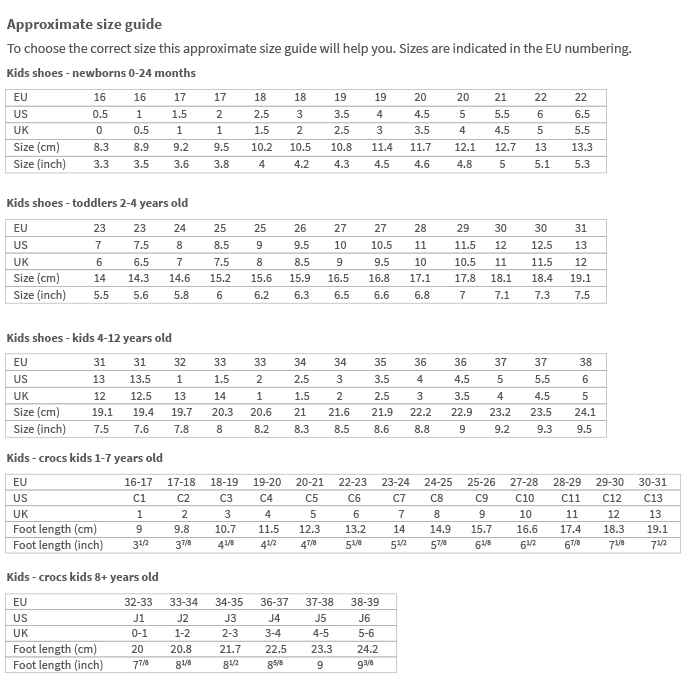 crocs size guide kids